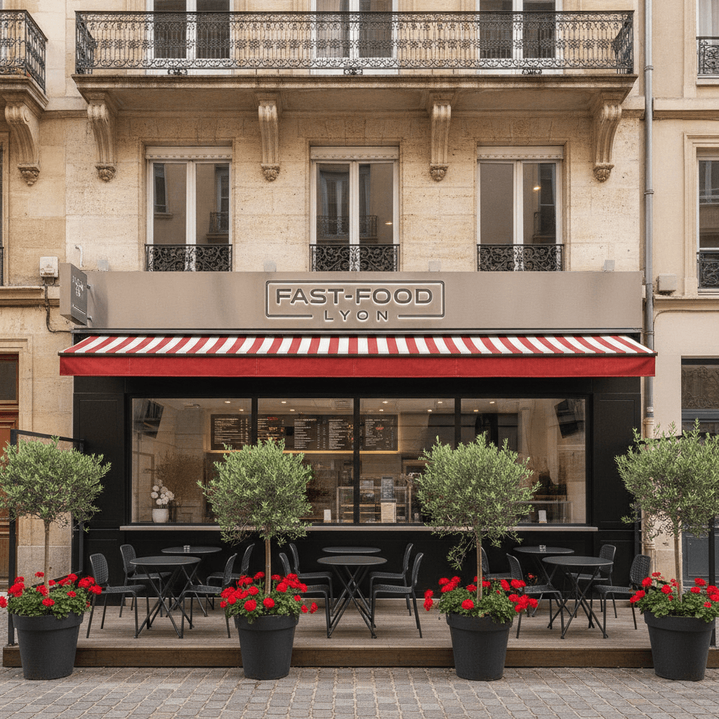 Fast-food 140m² à Lyon : terrasse - cuisine équipée