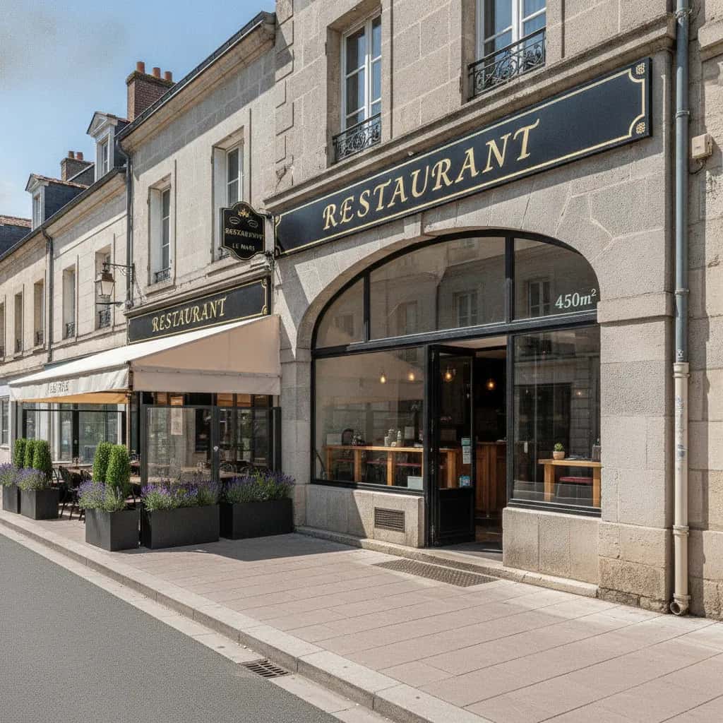 Restaurant 450m² à Le Mans : terrasse - cuisine équipée